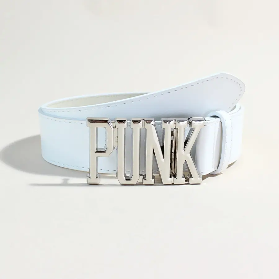White Leather Belt with PK Metal Buckle for Women — feature 14