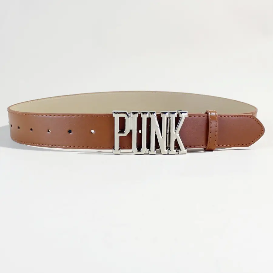 White Leather Belt with PK Metal Buckle for Women — feature 8
