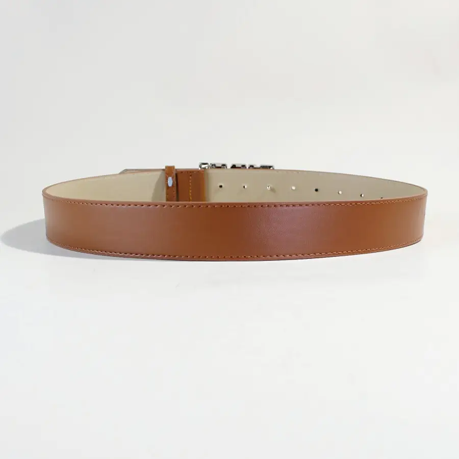 White Leather Belt with PK Metal Buckle for Women — feature 9