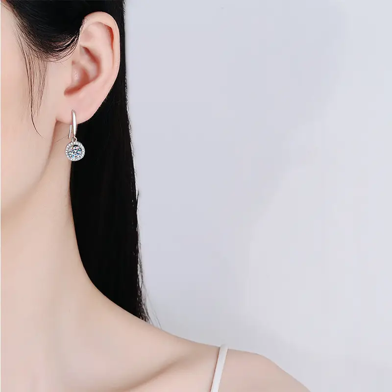 Round Diamond Earrings for Women Silver Plated - Image 4
