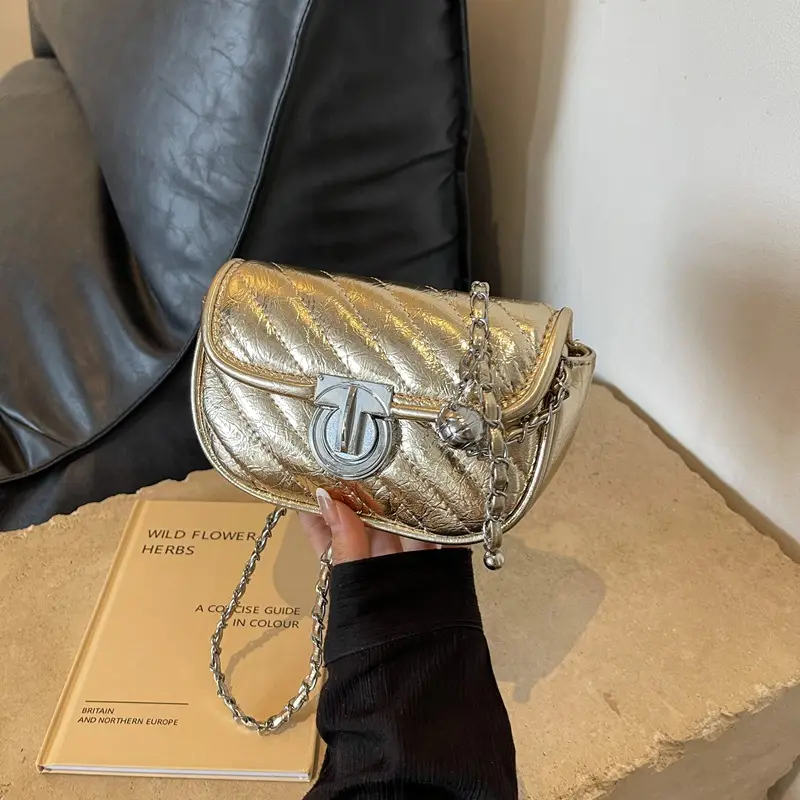 2026 Silver Lock Chain Crossbody Bag for Women - Image 3