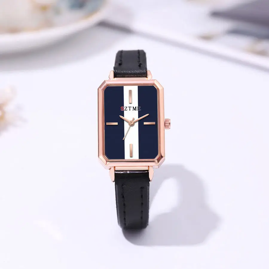 Women's Red Strap Rectangular Watch with Blue White Dial — feature 6