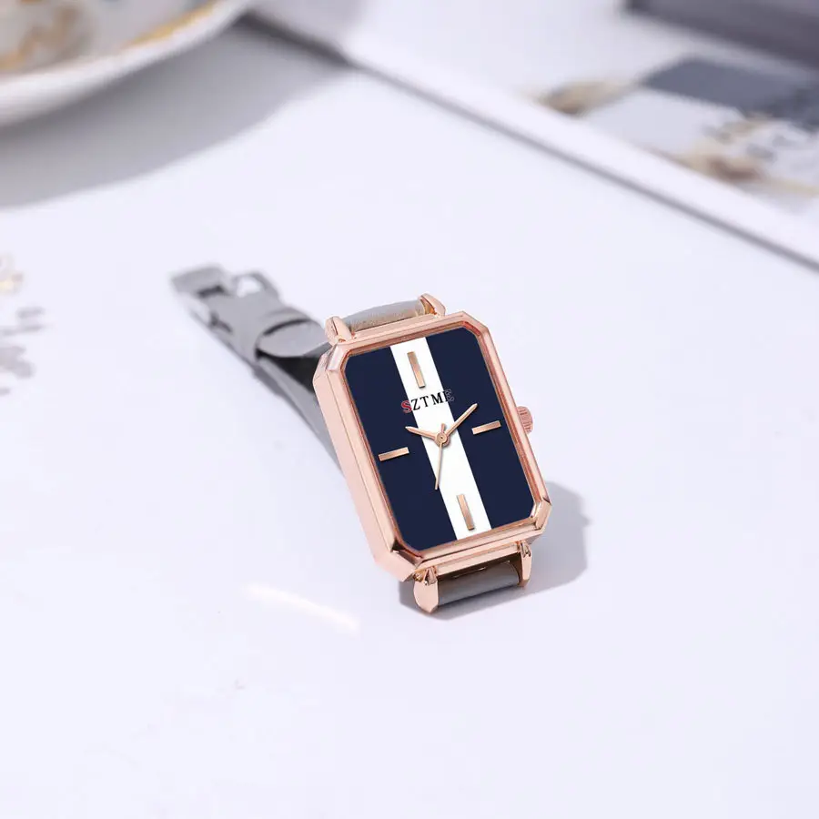 Women's Red Strap Rectangular Watch with Blue White Dial — feature 9