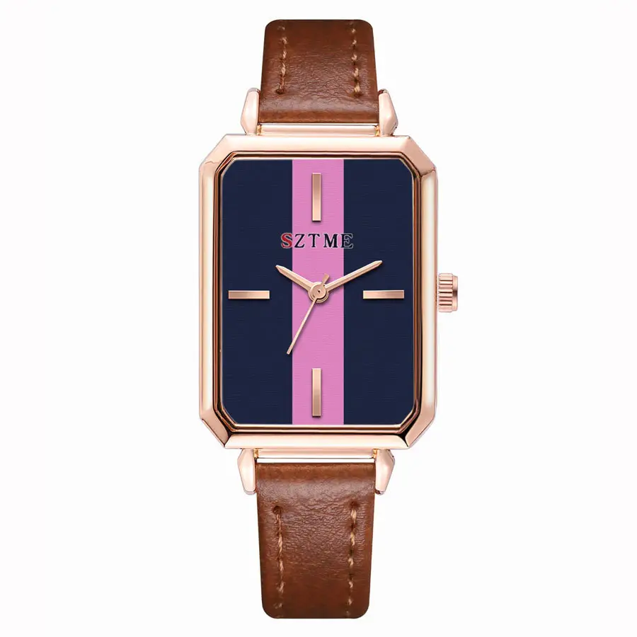 Women's Red Strap Rectangular Watch with Blue White Dial