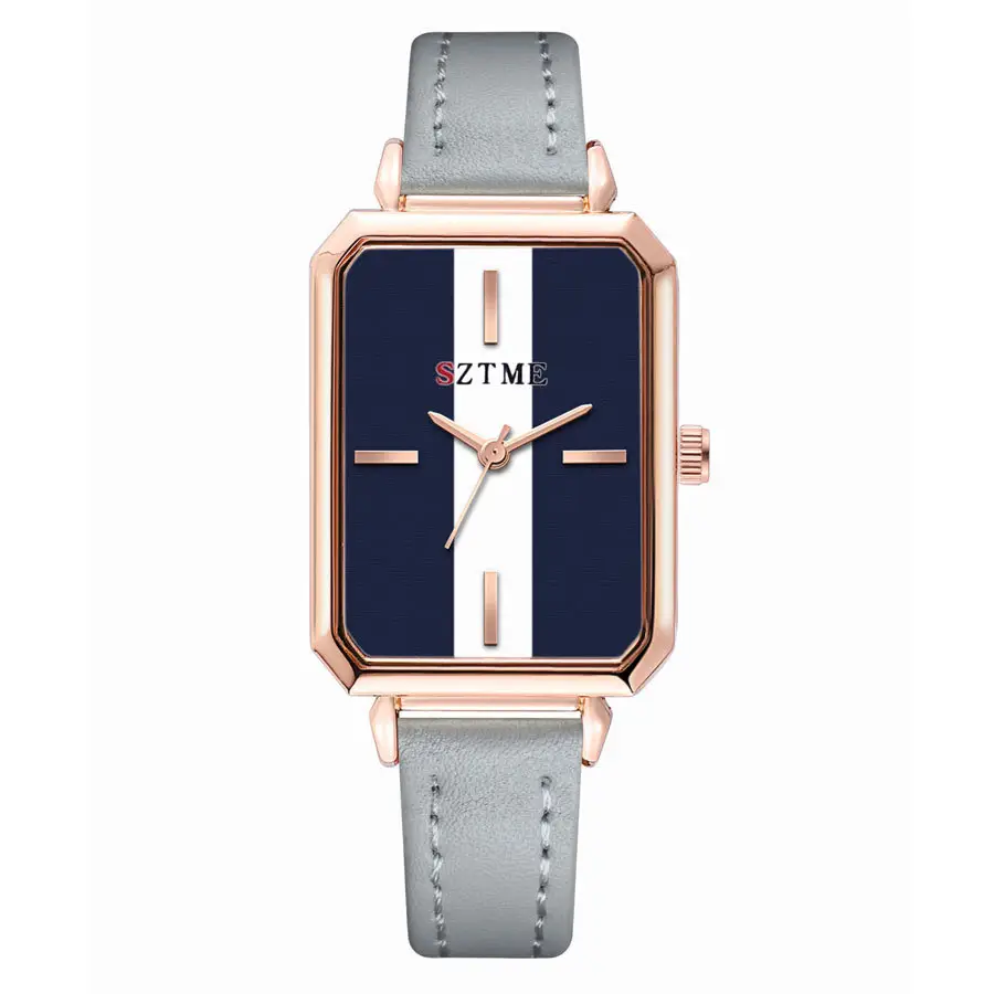 Women's Red Strap Rectangular Watch with Blue White Dial