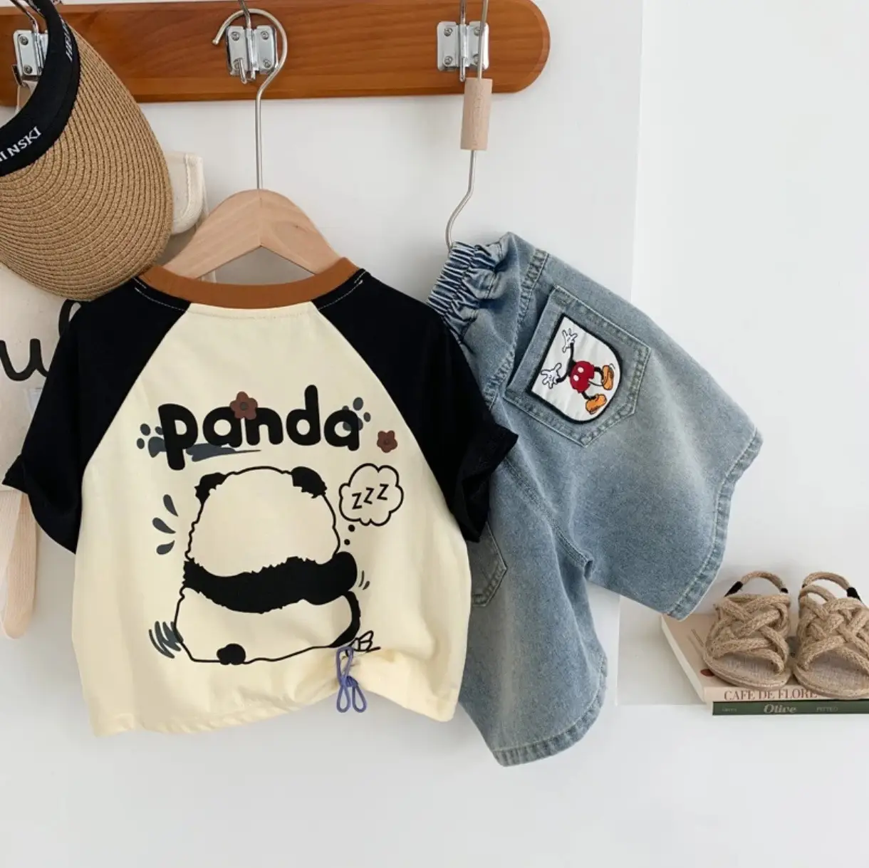 Boys Korean Style Cotton T-Shirt Cream Black 2024 - Image 3