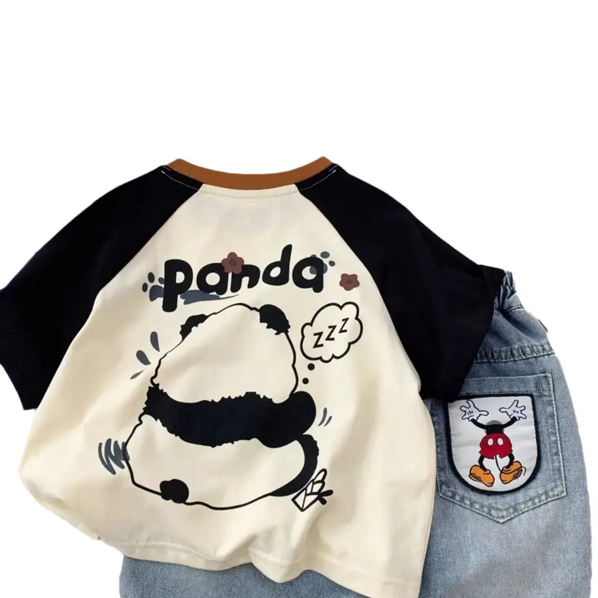 Boys Korean Style Cotton T-Shirt Cream Black 2024 - Image 7