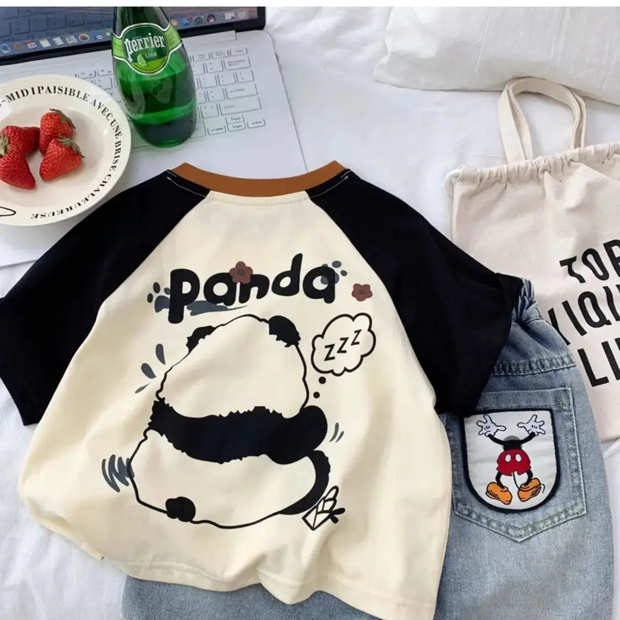 Boys Korean Style Cotton T-Shirt Cream Black 2024 — feature 10