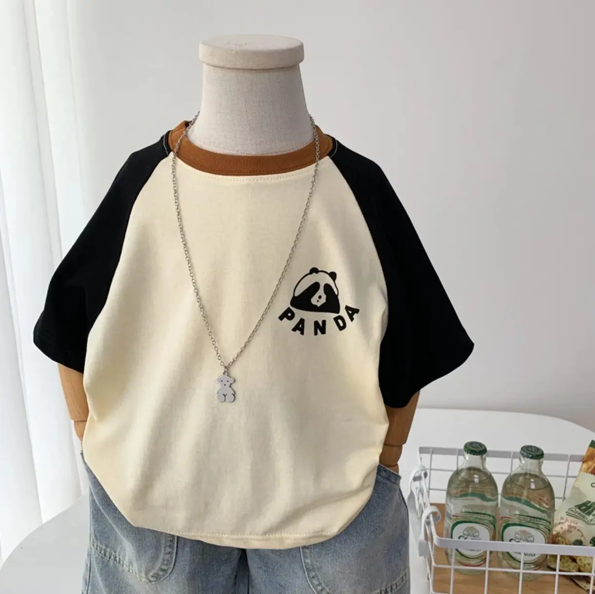 Boys Korean Style Cotton T-Shirt Cream Black 2024 — feature 3