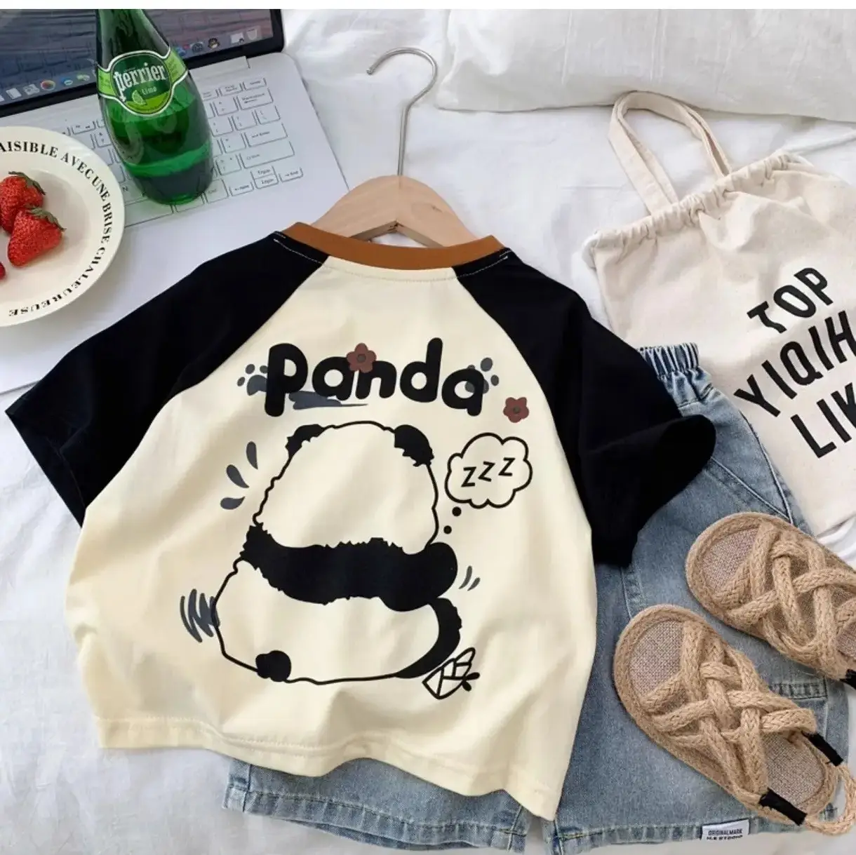 Boys Korean Style Cotton T-Shirt Cream Black 2024 — feature 8
