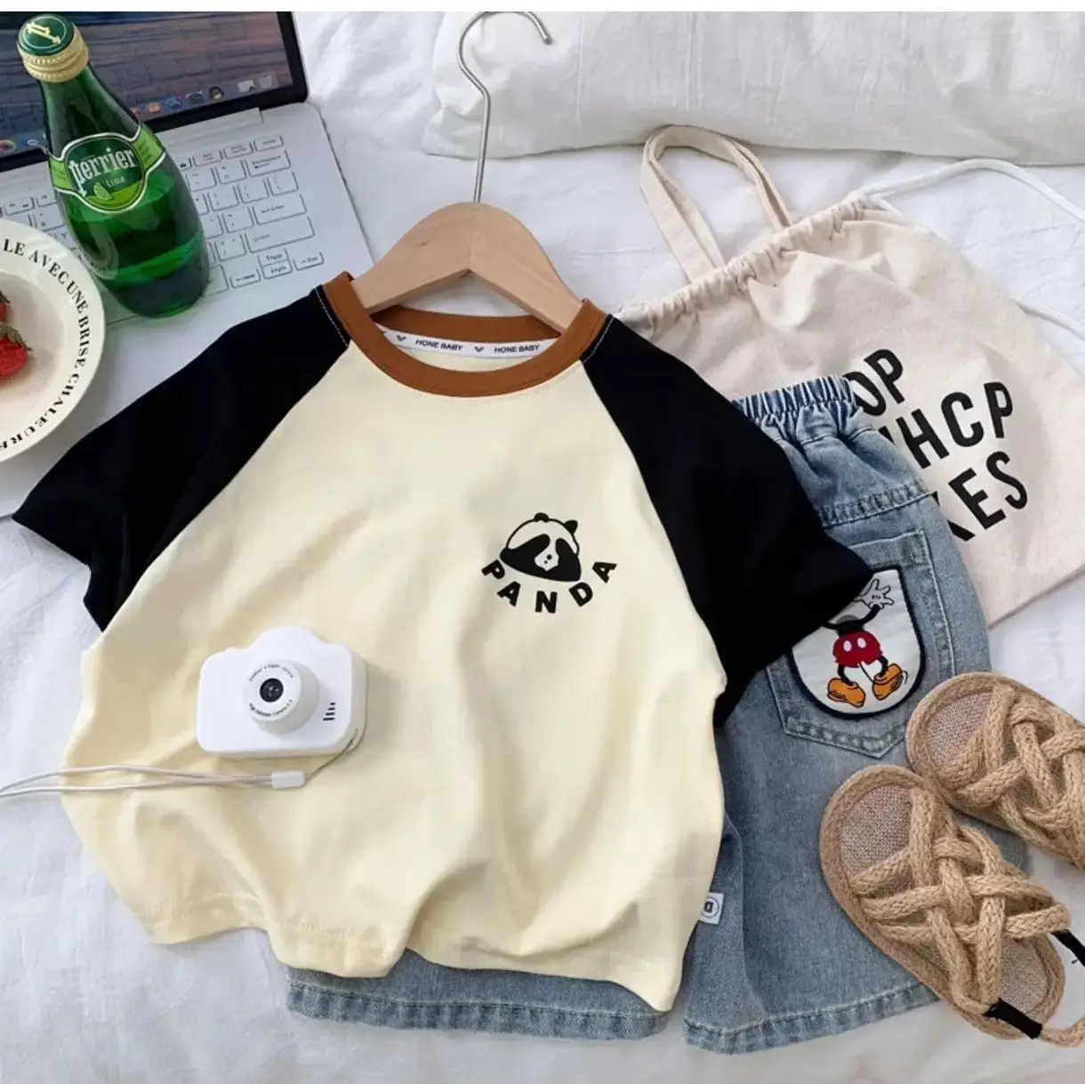 Boys Korean Style Cotton T-Shirt Cream Black 2024 — feature 9