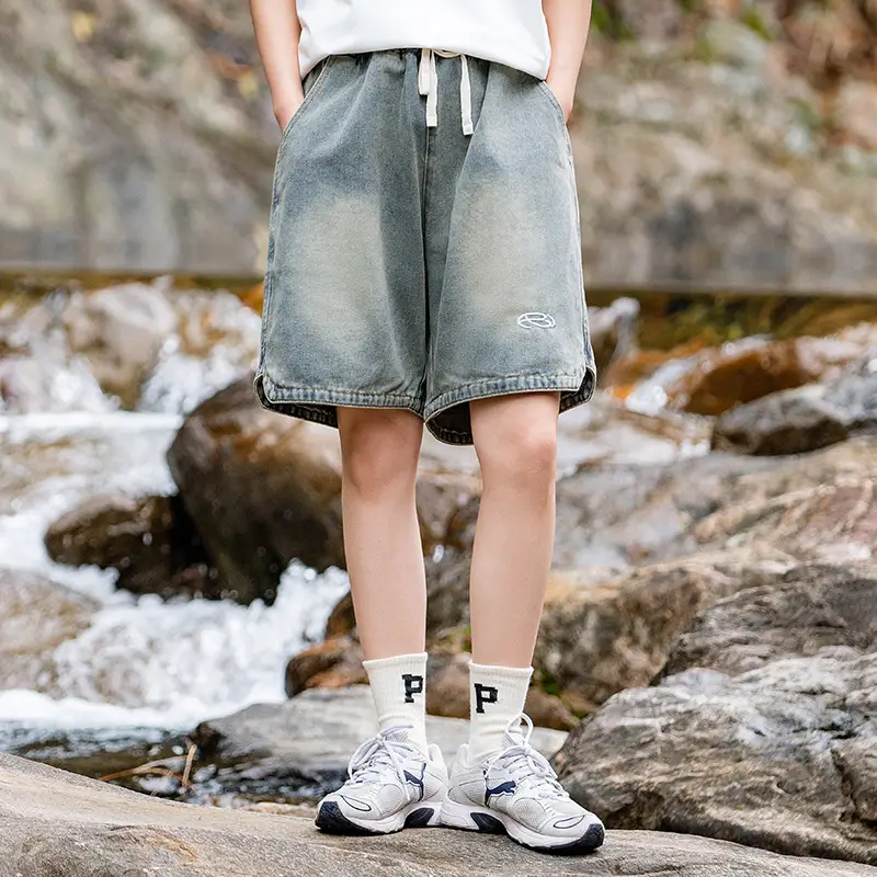 Summer Denim Shorts Washed Old Retro Five Point Pants