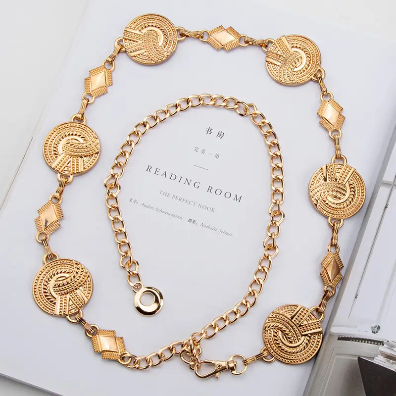 Gold Metal Ethnic Waist Chain for Women 3.5cm