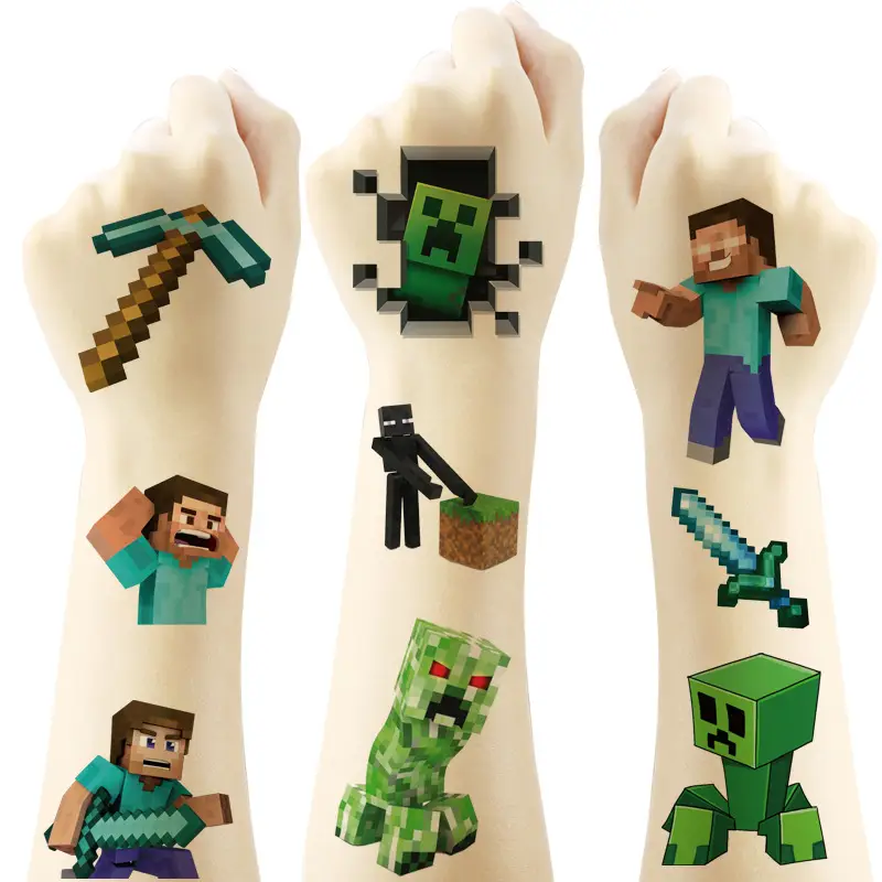 5X5 Minecraft Block Game Tattoo Stickers 20 Cartoon Tattoo Stickers Water Transfer Disposable Tattoo