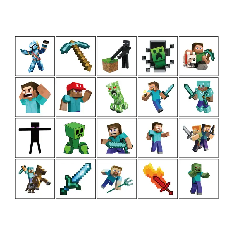 5X5 Minecraft Block Game Tattoo Stickers 20 Cartoon Tattoo Stickers Water Transfer Disposable Tattoo