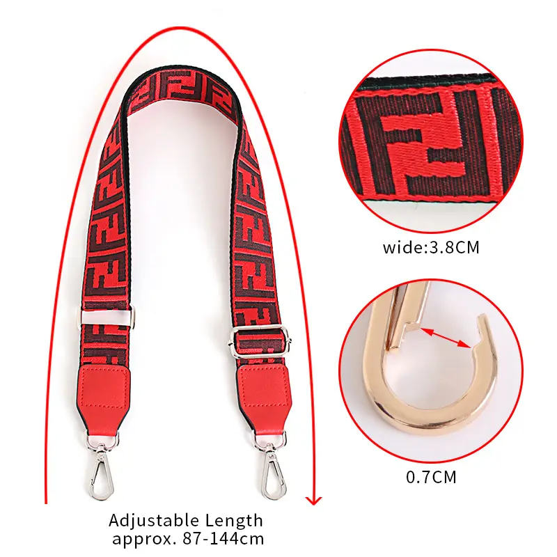 FF Jacquard Crossbody Bag Strap Red Adjustable Length 3.8cm Wide - Image 10