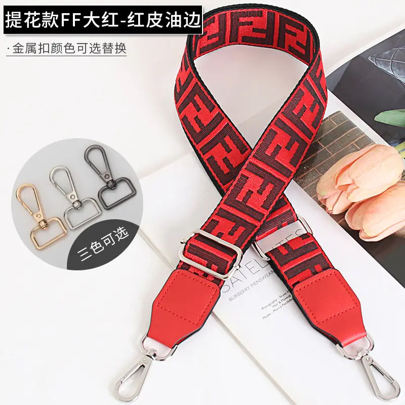 FF Jacquard Crossbody Bag Strap Red Adjustable Length 3.8cm Wide - Image 3