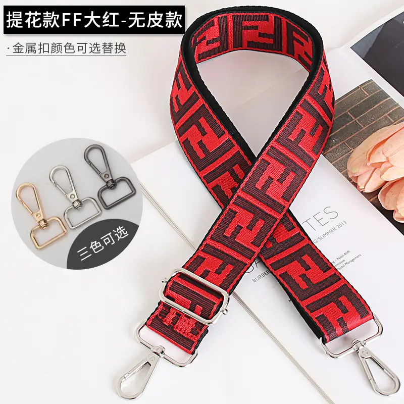 FF Jacquard Crossbody Bag Strap Red Adjustable Length 3.8cm Wide - Image 4
