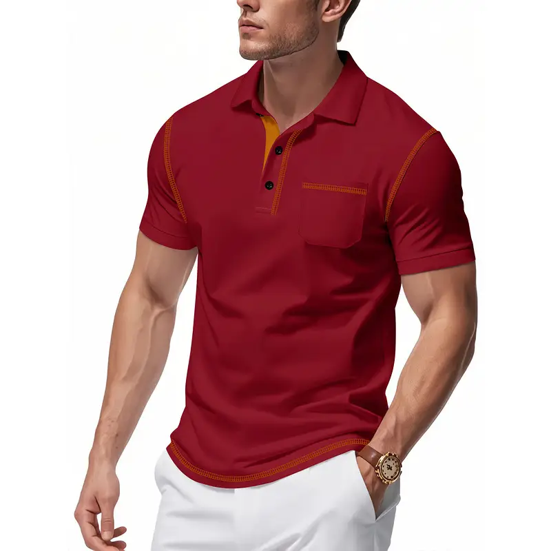 Men's White Polo Shirt with Brown Trim