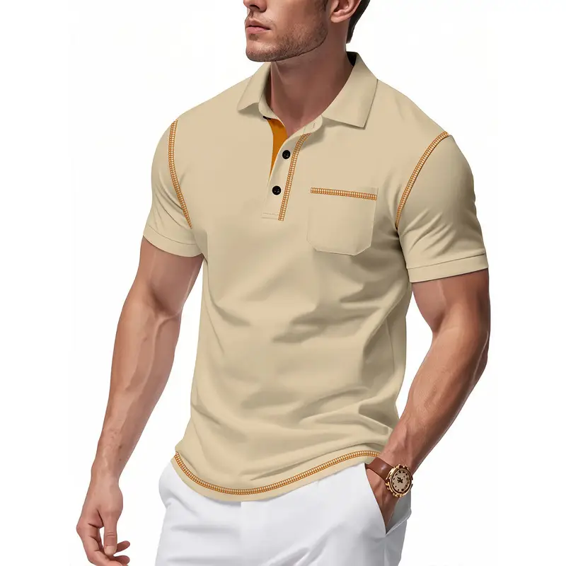 Men's White Polo Shirt with Brown Trim