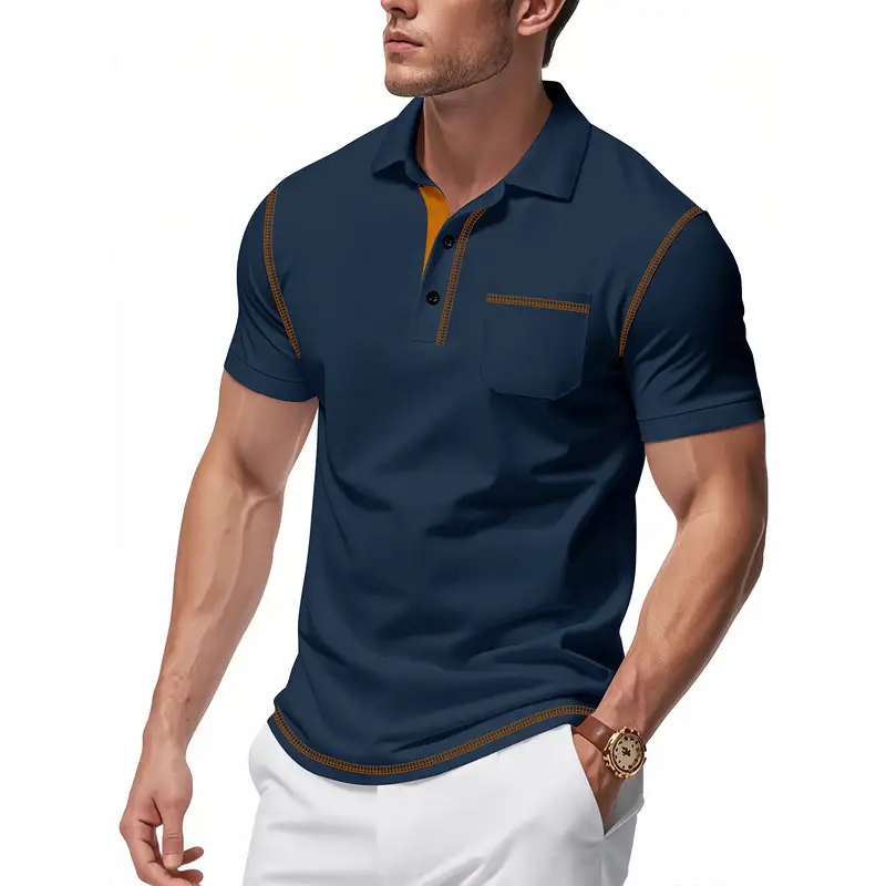 Men's White Polo Shirt with Brown Trim