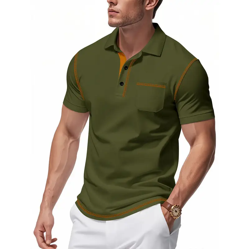 Men's White Polo Shirt with Brown Trim