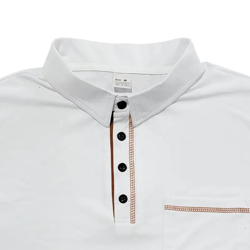 Men's White Polo Shirt with Brown Trim — feature 10