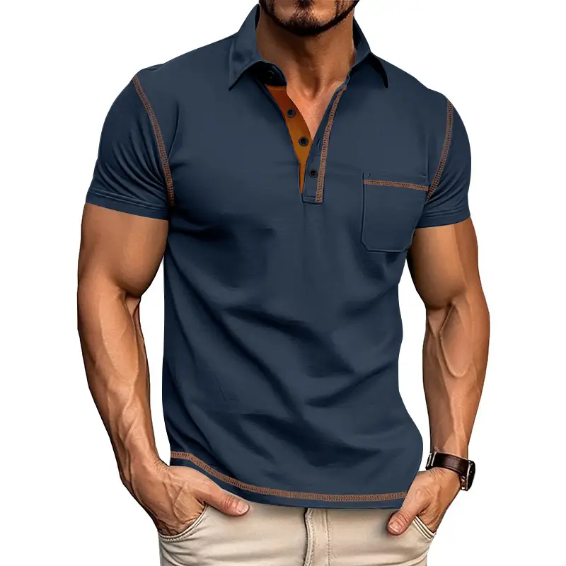 Men's White Polo Shirt with Brown Trim — feature 16