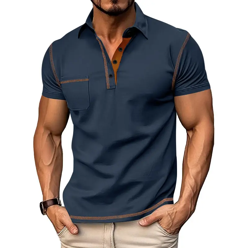 Men's White Polo Shirt with Brown Trim — feature 22