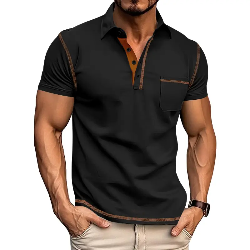 Men's White Polo Shirt with Brown Trim — feature 26