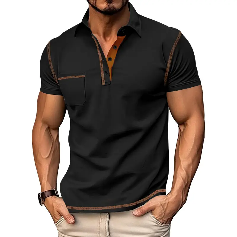Men's White Polo Shirt with Brown Trim — feature 27