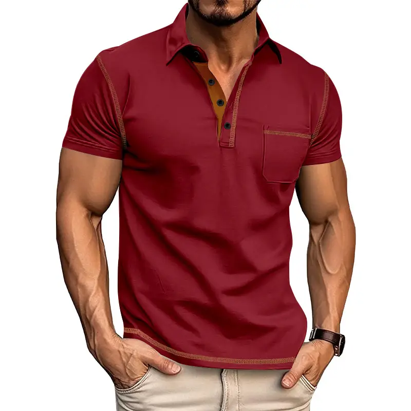 Men's White Polo Shirt with Brown Trim — feature 36