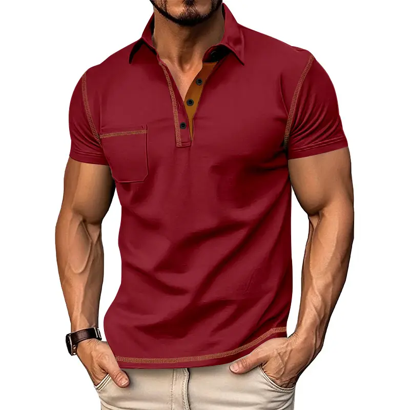 Men's White Polo Shirt with Brown Trim — feature 37