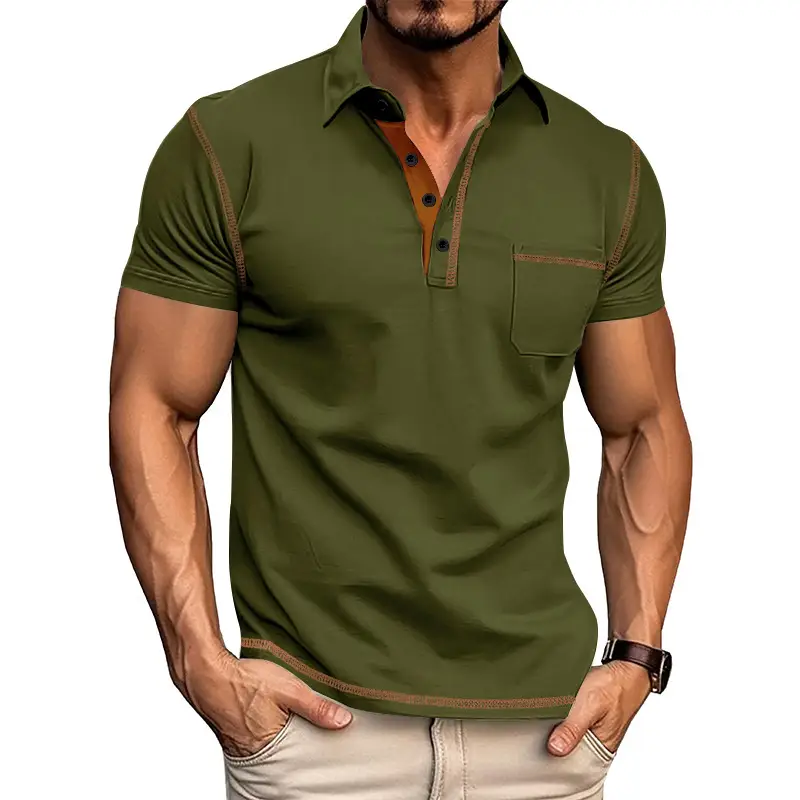 Men's White Polo Shirt with Brown Trim — feature 46
