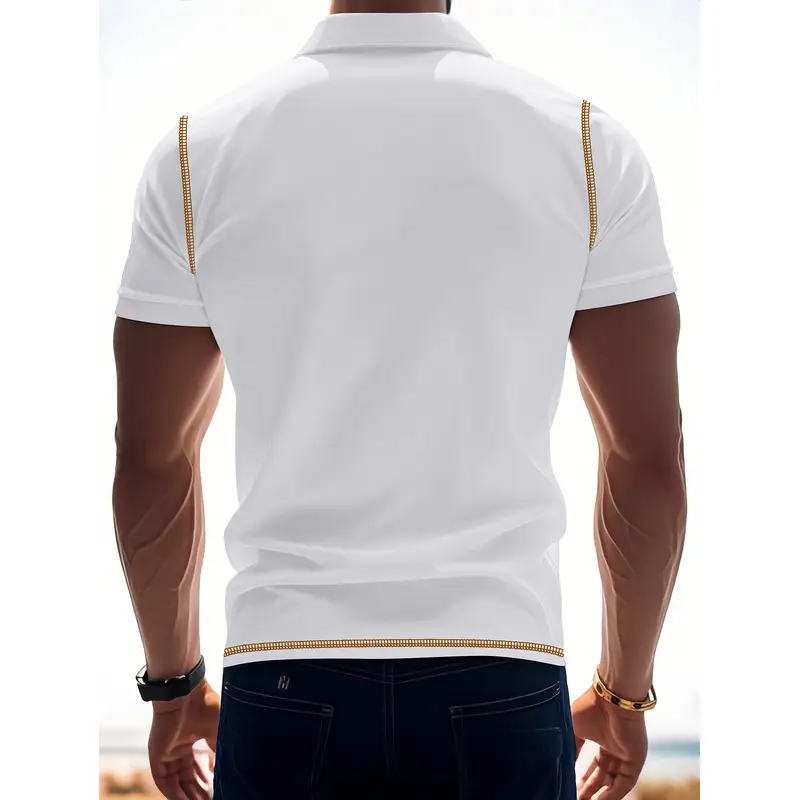 Men's White Polo Shirt with Brown Trim — feature 5