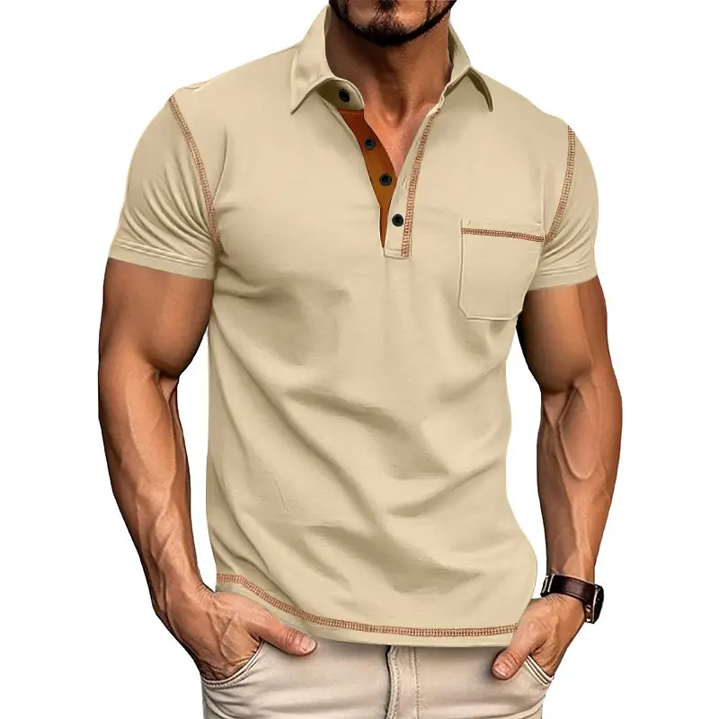 Men's White Polo Shirt with Brown Trim — feature 55