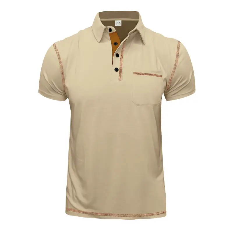 Men's White Polo Shirt with Brown Trim — feature 56