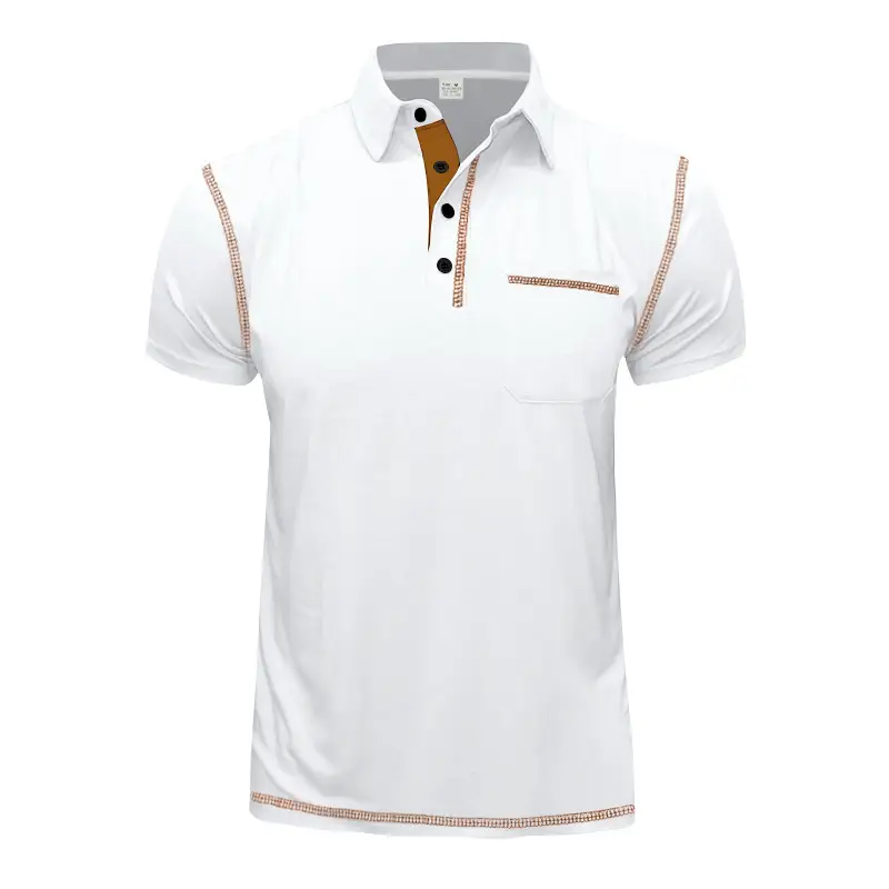 Men's White Polo Shirt with Brown Trim — feature 8
