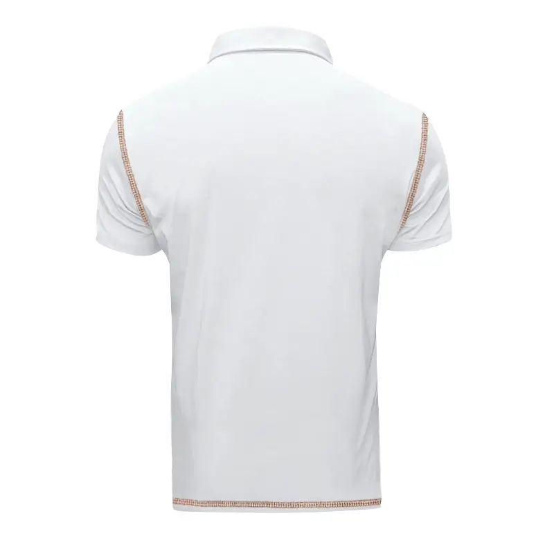 Men's White Polo Shirt with Brown Trim — feature 9