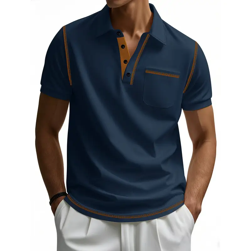 Men's White Polo Shirt with Brown Trim