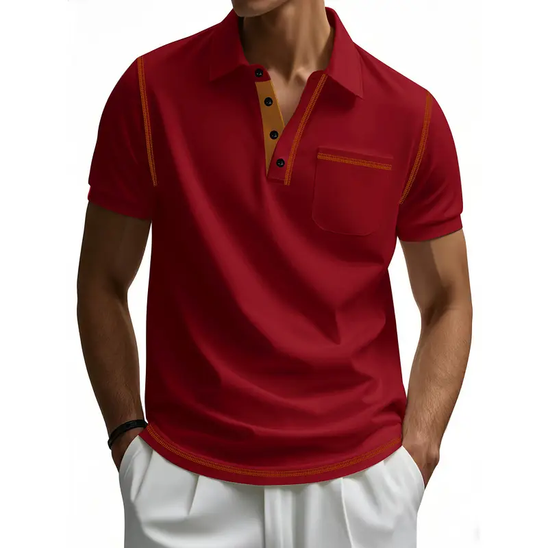 Men's White Polo Shirt with Brown Trim