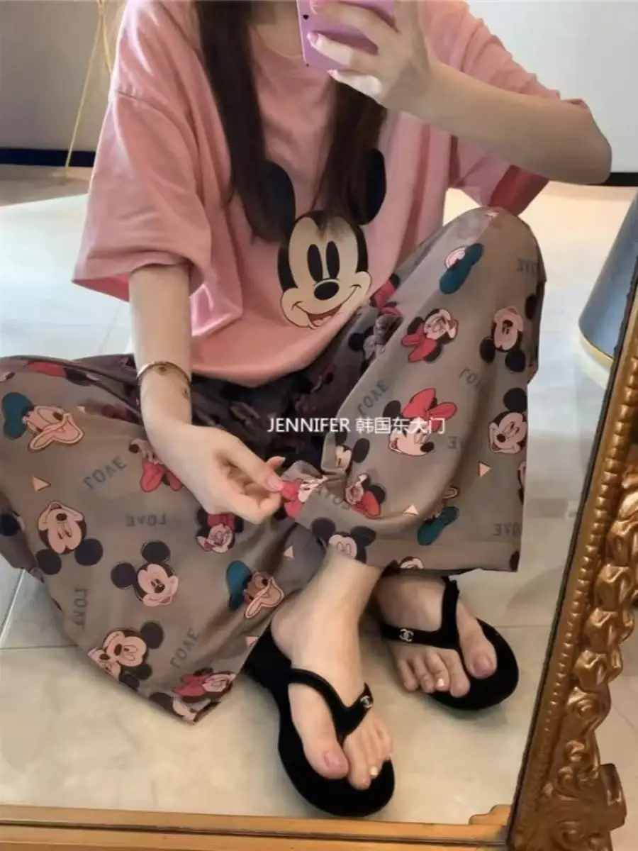 Pajamas Women's Short-Sleeved Pants Summer Cartoon Cute 2025 New Cartoon Spring and Summer Home Clothes Set Can Be Worn Outside