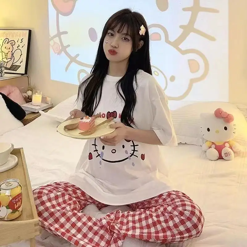 Pajamas Women's Short-Sleeved Pants Summer Cartoon Cute 2025 New Cartoon Spring and Summer Home Clothes Set Can Be Worn Outside