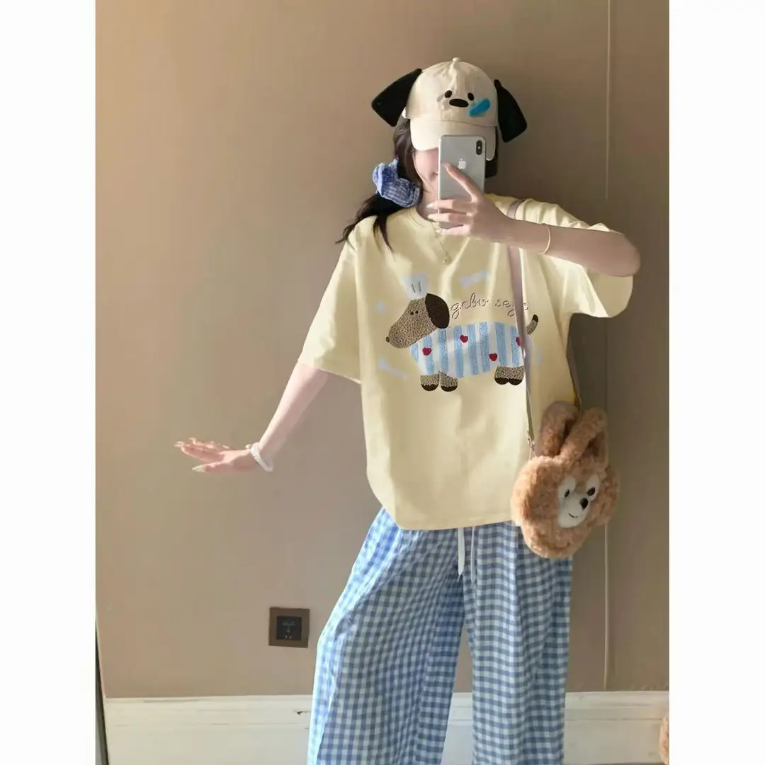 Pajamas Women's Short-Sleeved Pants Summer Cartoon Cute 2025 New Cartoon Spring and Summer Home Clothes Set Can Be Worn Outside
