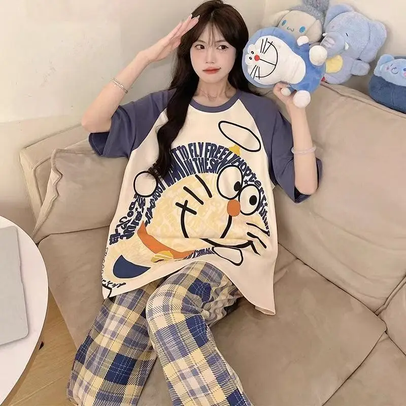Pajamas Women's Short-Sleeved Pants Summer Cartoon Cute 2025 New Cartoon Spring and Summer Home Clothes Set Can Be Worn Outside
