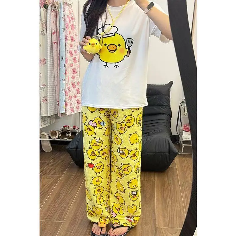 Pajamas Women's Short-Sleeved Pants Summer Cartoon Cute 2025 New Cartoon Spring and Summer Home Clothes Set Can Be Worn Outside