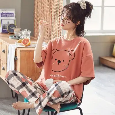 Pajamas Women's Short-Sleeved Pants Summer Cartoon Cute 2025 New Cartoon Spring and Summer Home Clothes Set Can Be Worn Outside