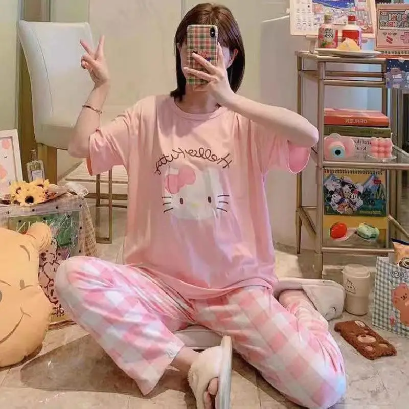 Pajamas Women's Short-Sleeved Pants Summer Cartoon Cute 2025 New Cartoon Spring and Summer Home Clothes Set Can Be Worn Outside