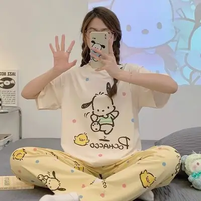 Pajamas Women's Short-Sleeved Pants Summer Cartoon Cute 2025 New Cartoon Spring and Summer Home Clothes Set Can Be Worn Outside
