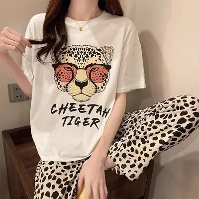 Pajamas Women's Short-Sleeved Pants Summer Cartoon Cute 2025 New Cartoon Spring and Summer Home Clothes Set Can Be Worn Outside